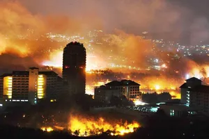 Đám cháy kinh hoàng ở tỉnh Gangwon, Hàn Quốc. Ảnh: GETTY