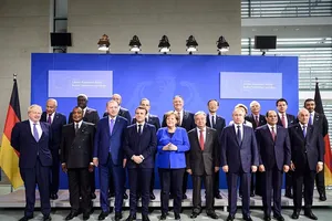 Lãnh đạo tất cả các bên tham gia hội nghị Berlin về hòa bình ở Libya ngày 19-1. Ảnh: KREMLIN.RU