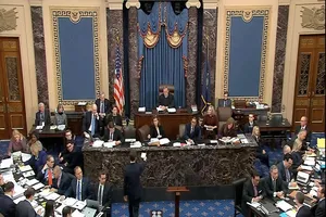 Buổi tranh luận cuối cùng trong phiên tòa luận tội Tổng thống Trump tại Thượng viện hôm 3-2. Ảnh: CNN