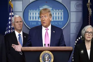 Tổng thống Trump nói COVID-19 có khả năng lây lan thấp tại Mỹ trong một cuộc họp báo tại Nhà Trắng. Ảnh: NBC NEWS 