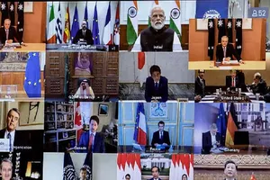 Các nhà lãnh đạo G20 tham dự cuộc họp trực tuyến vào ngày 26-3. Ảnh: AFP