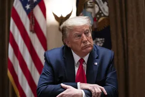 Tổng thống Donald Trump trong phiên làm việc với các chuyên gia y tế ở Nhà Trắng ngày 13-4. Ảnh: AP