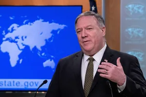 Ngoại trưởng Mỹ Mike Pompeo trong họp báo ngày 29-4. Ảnh: REUTERS