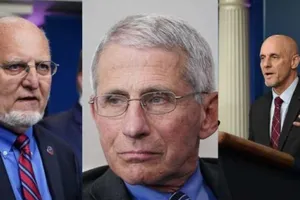(từ trái qua) Giám đốc FDA Stephen Hahn, Giám đốc NIAID Anthony Fauci và Giám đốc CDC Robert Redfield. Ảnh: WION 