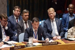 Phó Đại diện thường trực Nga tại LHQ Dmitry Polyanskiy phát biểu trong một cuộc họp tại LHQ. Ảnh: EPA