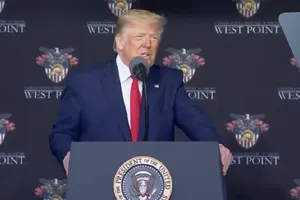 Tổng thống Mỹ Donald Trump phát biểu trong lễ tốt nghiệp tại Học viện sĩ quan West Point hôm 13-6. Ảnh: THE HILL