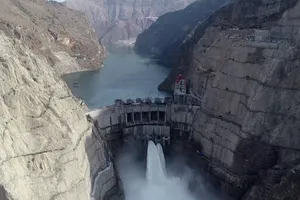 Toàn cảnh đập Ô Đông Đức trong giai đoạn vận hành vào cuối tháng 6-2020. Ảnh: CGTN