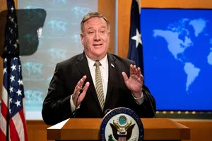 Ngoại trưởng Mỹ Mike Pompeo phát biểu trong cuộc họp báo tại Washington (Mỹ) ngày 1-7.