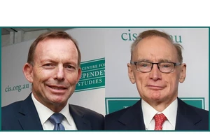 Áp phích quảng bá chương trình tranh luận giữa cựu Thủ tướng Tony Abbott và cựu Ngoại trưởng Bob Carr. Ảnh: CIS