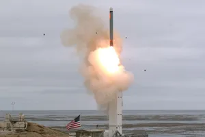 Ảnh đợt phóng thử nghiệm tên lửa hành trình mặt đất mới của Mỹ ở bang California vào tháng 8-2019. Ảnh: AP