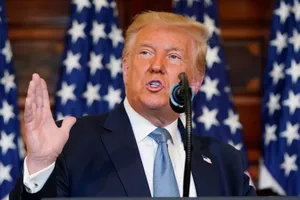 Tổng thống Donald Trump trong một cuộc họp báo ở Nhà Trắng vào tháng 1-2020. Ảnh: REUTERS