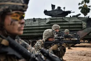 Thuỷ quân lục chiến Mỹ diễn tập đổ bộ bờ biển ở Thái Lan vào tháng 2. Ảnh: AFP