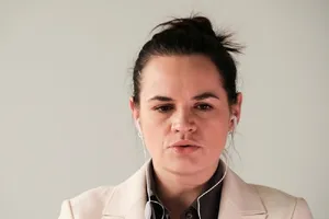 Lãnh đạo phe đối lập Belarus Sviatlana Tsikhanouskaya trong phiên họp không chính thức của Hội đồng Bảo an Liên Hợp Quốc hôm 4-9. Ảnh: REUTERS