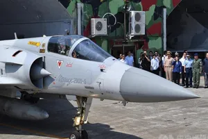 Một máy bay chiến đấu tại căn cứ không quân ở thành phố Tân Trúc, Đài Loan. Ảnh: CNA