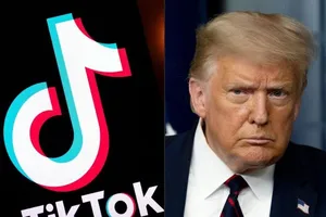 Logo ứng dụng TikTok bên cạnh Tổng thống Mỹ Donald Trump.
