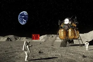 Mô hình 3D phi hành gia Trung Quốc cắm cờ trên mặt trăng.