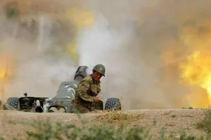Một đơn vị pháo binh Armenia tham chiến tại Nagorno-Karabakh hồi cuối tháng 9. Ảnh: BỘ QUỐC PHÒNG ARMENIA