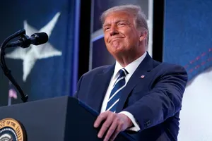 Tổng thống Donald Trump trong một cuộc họp báo ở Nhà Trắng hồi tháng 4. Ảnh: REUTERS