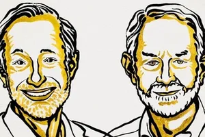 Hình ảnh hai ông Paul Milgrom và Robert Wilson trong thông báo trao giải Nobel Kinh tế năm 2020. Ảnh: ỦY BAN GIẢI NOBEL KINH TẾ 2020