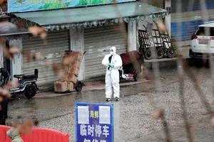 Một nhân viên y tế trong bộ đồ bảo hộ tại chợ hải sản ở Vũ Hán, Trung Quốc, vào ngày 10-1.