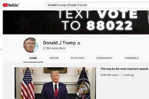 Trang chủ kênh Youtube của cựu Tổng thống Mỹ Donald Trump. Ảnh chụp màn hình YOUTUBE