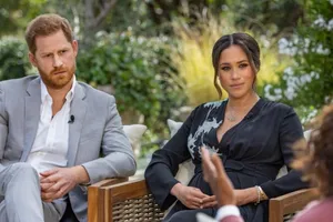 Vợ chồng Hoàng tử Harry và Meghan Markel tại cuộc trả lời phỏng vấn được phát sóng hôm 7-3 với “nữ hoàng truyền thông Mỹ” Oprah Winfrey.