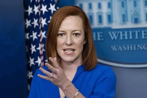 Thư ký Báo chí Nhà Trắng Jen Psaki trong cuộc họp báo hôm 12-3. Ảnh: AP