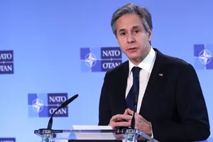 Ngoại trưởng Mỹ Antony Blinken trong cuộc họp báo tại trụ sở chính của NATO ở thủ đô Brussels của Bỉ ngày 23-3. Ảnh: REUTERS