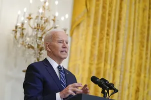 Tổng thống Mỹ Joe Biden trong cuộc họp báo ở Nhà Trắng hôm 25-3. Ảnh: AP