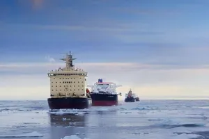 Một đoàn tàu di chuyển qua Tuyến đường biển phương Bắc. Ảnh: ROSATOM