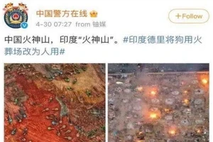 Bài đăng của Bộ Công an Trung Quốc so sánh Houshenshan (hỏa thần sơn) - một bệnh dã chiến chống COVID-19 ở Vũ Hán, Trung Quốc - với các lò hỏa táng ở Ấn Độ. Ảnh: WEIBO
