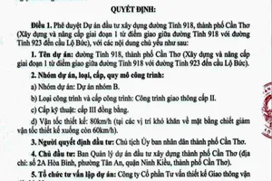Cần Thơ phê duyệt dự án 3 km đường, tổng đầu tư 208 tỉ