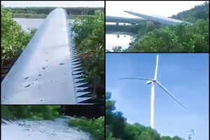 Hy hữu: Cánh quạt điện gió ở Sóc Trăng bị gãy khi đang quay