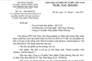 Thêm sản phẩm mì khô vị bò gà của công ty Thiên Hương bị thu hồi tại Na Uy