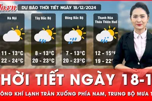 Dự báo thời tiết ngày 18-12: Không khí lạnh tràn xuống phía Nam, Trung Bộ có mưa to