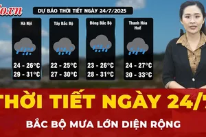 Dự báo thời tiết ngày 24-7: Bắc Bộ mưa trên diện rộng, có nơi mưa rất lớn