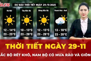 Dự báo thời tiết ngày 29-11: Bắc Bộ rét khô, Nam Bộ có mưa rào và giông
