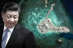 Sự chính danh của chính quyền Trung Quốc suy yếu trầm trọng vì những hành động phi pháp, như xây đảo nhân tạo và quân sự hóa ở Biển Đông. Ảnh: Nikkei Montage/Reuters/Getty Images
