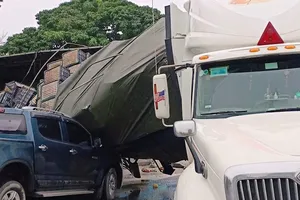 Tài xế đánh lái tránh người phụ nữ buôn gà, xe bị lật