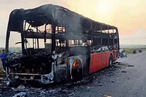 Xe giường nằm chạy vào TP.HCM bị cháy rụi dọc đường