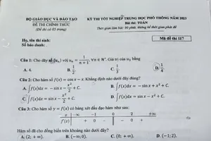 Đề thi môn Toán tốt nghiệp THPT 2023