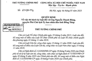 Thủ tướng ký quyết định kỷ luật Phó Chủ tịch tỉnh Đồng Tháp Huỳnh Minh Tuấn