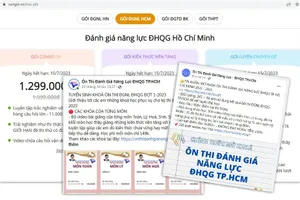 Nhan nhản các khóa học, mức phí luyện thi đánh giá năng lực trên mạng hiện nay. (Ảnh ghép từ chụp màn hình)
