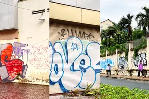 Tủ điện bị vẽ bậy bôi bẩn, nhem nhuốc làm mất mỹ quan đô thị. Ảnh: HUỲNH THƠ