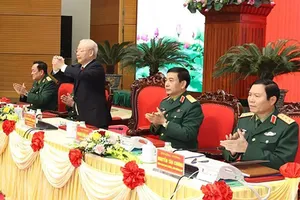 Tổng Bí thư Nguyễn Phú Trọng dự Hội nghị Quân chính toàn quân năm 2022. Ảnh: TTXVN
