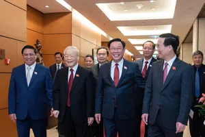 Tổng Bí thư Nguyễn Phú Trọng, Chủ tịch nước Võ Văn Thưởng, Chủ tịch Quốc hội Vương Đình Huệ, Thủ tướng Phạm Minh Chính cùng các lãnh đạo Đảng, Nhà nước đến dự phiên khai mạc kỳ họp thứ sáu, Quốc hội khóa XV. Ảnh: QH