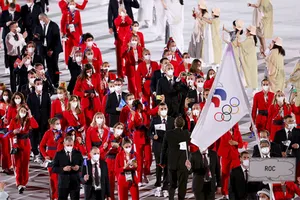 Tại Olympic Tokyo, các VĐV Nga tham dự dưới màu cờ trung lập với biểu tượng Olympic. Ảnh: GETTY IMAGES