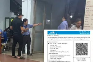 Chúng tôi qua cổng soát vé để lên tàu bằng vé của người khác (ảnh nhỏ) mà cò Hiệp chuyển vào ngày 29-4. Ảnh trong bài: Nhóm PV