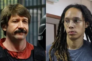 Trùm buôn vũ khí Viktor Bout (bên trái) và nữ ngôi sao bóng rổ Brittney Griner (bên phải). ẢNH: REUTERS