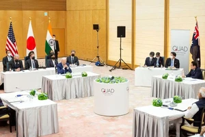 Khung cảnh hội nghị thượng đỉnh "Bộ tứ kim cương" - nhóm Quad, gồm Nhật, Ấn Độ, Mỹ, Úc ở Tokyo (Nhật) hồi tháng 5-2022. Ảnh: REUTERS